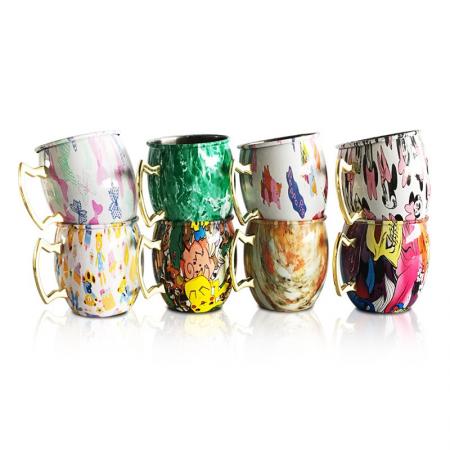 Made in China stainless steel 350ml drinking mug Moscow mule with handle and full color CMYK printing 