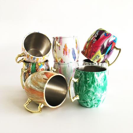 Made in China stainless steel 350ml drinking mug Moscow mule with handle and full color CMYK printing 