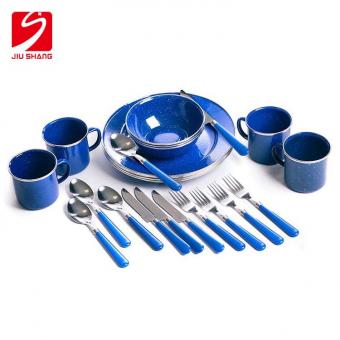  Enamel Tableware Set: Plates, Bowls, Mugs & Utensils by Stansport